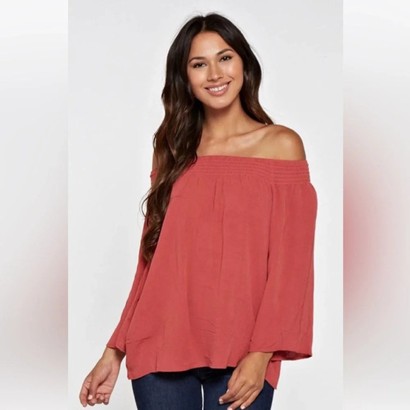NWT Lovestitch Off Shoulder Burnt Orange Top Blouse, Medium - Picture 3 of 4